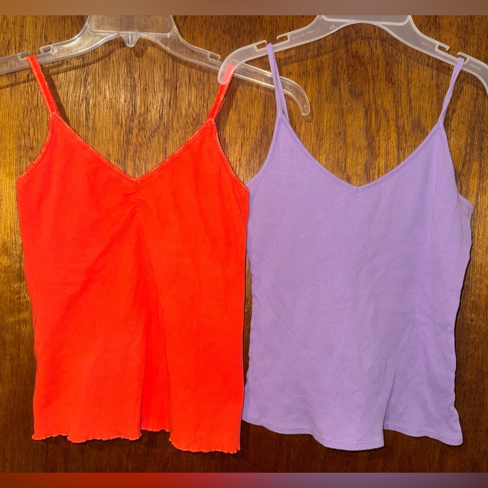 2 Camisoles Orange & Purple Lavender Spaghetti Strap Cami Bundle Arizona Size M